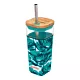 Quokka Liquid Cube - Kubek szklany 540 ml ze słomką ze stali nierdzewnej (Water Flowers)