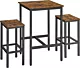 Stół barowy z zestawem stołków barowych, stół jadalny z 2 krzesłami, mały stół kuchenny 60 x 60 x 90 cm, krzesła barowe 30 x 40 x 65 cm, do jadalni, kuchni, wzornictwo przemysłowe, Vintage brązowy/czarny LBT017B01