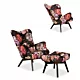 Fotel skandynawski Luna Print z podnóżkiem pufą Family Meble kwiaty piwonie