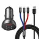 Ładowarka samochodowa Baseus z wyświetlaczem 24W + kabel USB 3w1 Baseus Three Primary Colors 1,2m