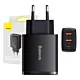 Ładowarka sieciowa Baseus Compact Quick Charger, 2xUSB, USB-C, PD, 3A, 30W (czarna)