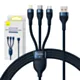Kabel USB 3w1 Baseus Flash Series, USB-C + micro USB + Lightning, 66W, 1.2m (niebieski)