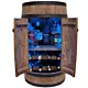 Drewniana beczka barek z drzwiami i półką, dwa leżaki na wino, oświetlenie LED RGB 80x50cm minibar