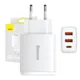 Ładowarka sieciowa Baseus Compact Quick Charger, 2xUSB, USB-C, PD, 3A, 30W (biała)