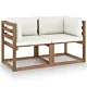 Ogrodowa sofa 2-os. z palet, z kremowymi poduszkami, sosna