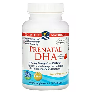 NORDIC NATURALS Prenatal DHA Omega 3 i Witamina D3 - strawberry (90 kaps.)