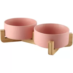 Miska ceramiczna podwójna drewniana różowa 2x400 ml