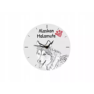 Alaskan Malamute stojący Zegar z płyty MDF grafika