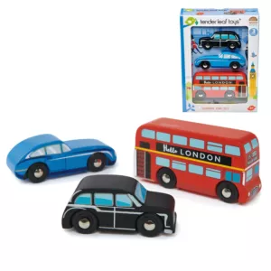 Samochody zabawki drewniane auta Londyn 3 sztuki Tender Leaf Toys