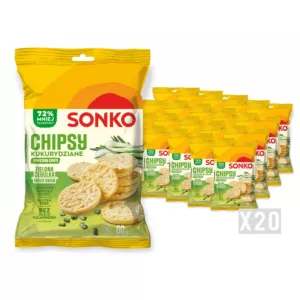 20x SONKO Chipsy kukurydziane o smaku zielonej cebulki bez glutenu 60g