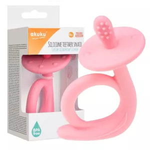 AKUKU 2w1 Szczoteczka dla niemowląt + gryzak silikonowy ślimak różowy