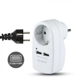 Adapter Gniazdko Wtyczkowe 230 V z USB Białe