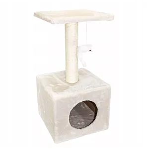 Beżowy Drapak dla kota 3 poziomy 60 cm z domkiem