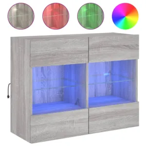 Ścienna szafka TV z LED, szary dąb sonoma, 78,5x30x60,5 cm