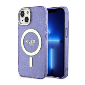 Guess Glitter Gold MagSafe - Etui iPhone 14 (Purpurowy)