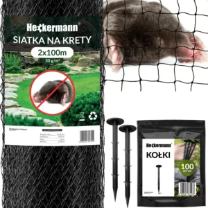 Zestaw Siatka na krety Heckermann 2x100m 30g/m2 + Kołki Czarne 100 szt