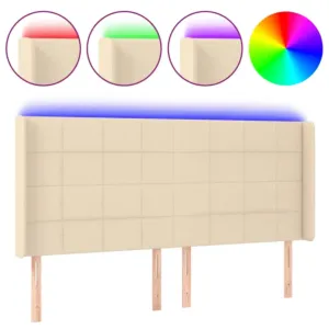 Zagłówek do łóżka z LED, kremowy, 203x16x118/128 cm, tkanina
