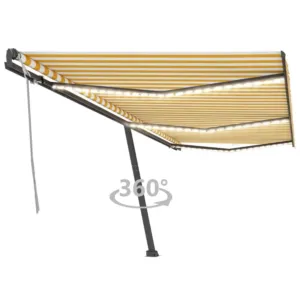 Ręcznie zwijana markiza z LED, 600 x 300 cm, żółto-biała