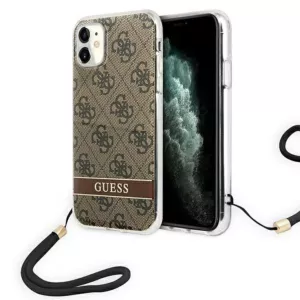 Guess 4G Print Cord - Etui ze smyczką iPhone 11 (Brown)