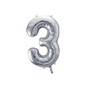 Balon foliowy "cyfra 3", srebrna, 100 cm [balon na hel, cyfra duża, urodziny]