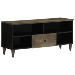 Szafka pod telewizor, czarna, 100x33x46 cm, lite drewno mango