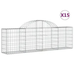 Kosze gabionowe, 15 szt, 200x30x60/80 cm, galwanizowane żelazo