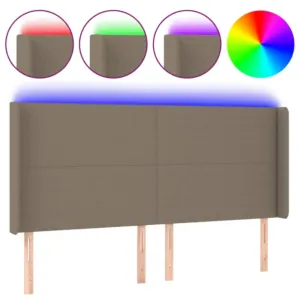 Zagłówek do łóżka z LED, taupe, 203x16x118/128 cm, tkanina