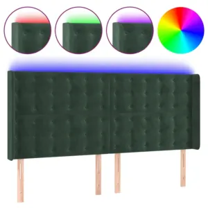 Zagłówek do łóżka z LED, ciemnozielony 163x16x118/128cm aksamit