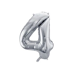 Balon foliowy "cyfra 4", srebrna, 100 cm [balon na hel, cyfra duża, urodziny]