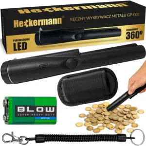 Zestaw Detektor metalu Heckermann GP-008 black + Bateria 6F22 9V BLOW