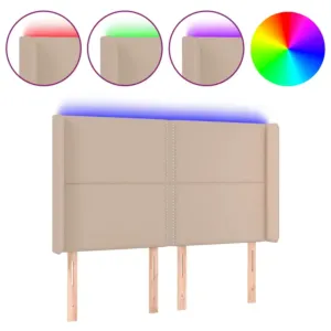 Zagłówek do łóżka z LED, cappuccino, 147x16x118/128cm, ekoskóra