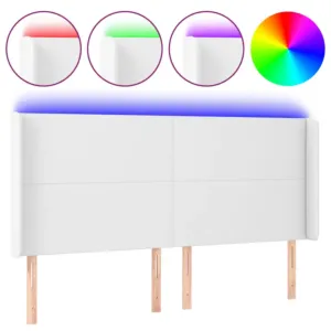 Zagłówek do łóżka z LED, biały, 163x16x118/128cm sztuczna skóra