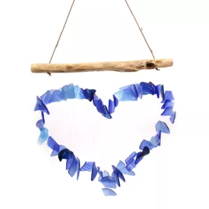 Dzwonek Wietrzny - Serce - Niebieski szklany