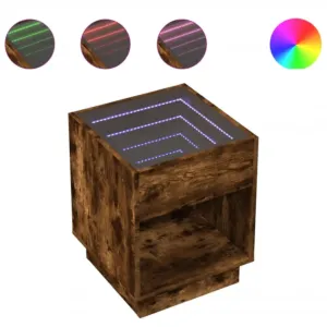 Stolik nocny z LED Infinity, przydymiony dąb, 40x40x50 cm