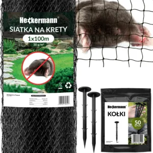 Zestaw Siatka na krety Heckermann 1x100m 30g/m2 + Kołki Czarne 50 szt