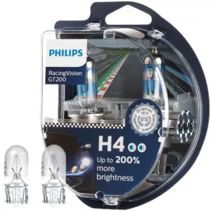 Żarówki H4 PHILIPS Racing Vision GT200 200% + W5W