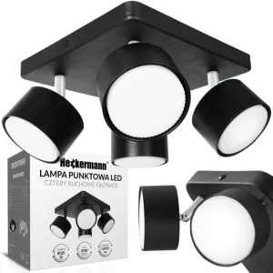Lampa sufitowa punktowa spot LED Heckermann 8795318A Czarna 4x głowica
