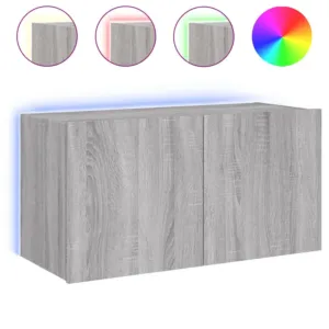 Ścienna szafka TV z LED, szary dąb sonoma, 80x35x41 cm