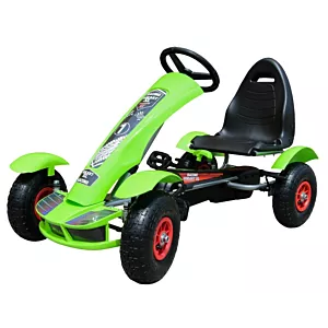 Gokart na pedały Racing XL dla dzieci 3+ Zielony + Pompowane koła + Regulacja fotela + Wolny bieg