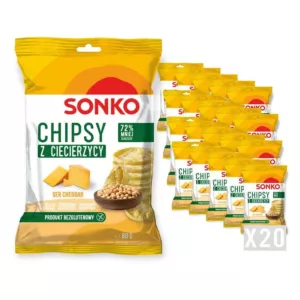 20x SONKO Chipsy z ciecierzycy o smaku sera cheddar 60g