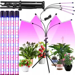 Lampa LED Heckermann 78LED do wzrostu roślin z 4 głowicami i statywem