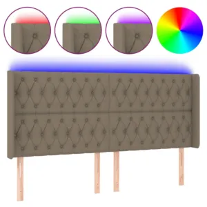 Zagłówek do łóżka z LED, taupe, 203x16x118/128 cm, tkanina
