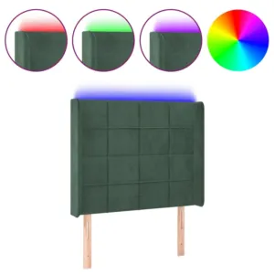 Zagłówek do łóżka z LED, ciemnozielony 83x16x118/128 cm aksamit