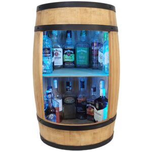 Barek na alkohol beczka drewniana z półką i z oświetleniem LED RGB 80x50cm komoda bar