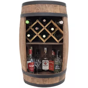 Barek w kształcie beczki z leżakiem na butelki z winem, bar domowy 80x50cm wenge