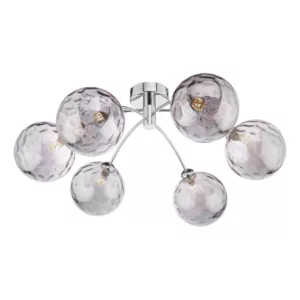 Lampa sufitowa Izzy 6 Light Semi Flush Polished Chrome Smoked Dimpled 150mm Glass