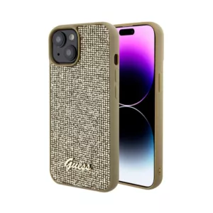 Guess Disco Metal Script - Etui iPhone 15 (złoty)