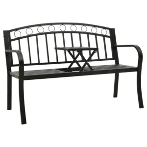 Ławka ogrodowa ze stolikiem, czarna, 120 cm, stalowa