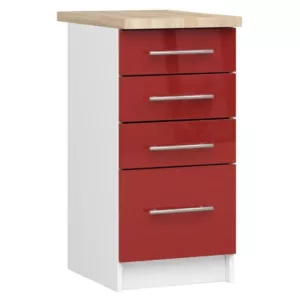 Wąska szafka z blatem, Oliwia, 40x60x85 cm, biały, czerwony, połysk