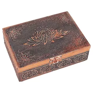 Pudełko na karty tarota symbol Lotosu kolor miedziany 18x13x6 cm